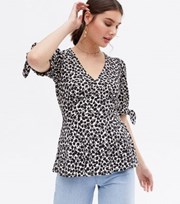 New Look Off White Ditsy Floral Textured Jersey Tie Sleeve Top